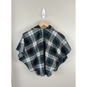 O'Neil of Dublin Girl's M Hooded Irish Cape Wool Blend Classic Green White Plaid